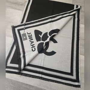 Chanel Black and White Scarf, GWP, Gift,  Cashmere, Camellia Flower, NWT